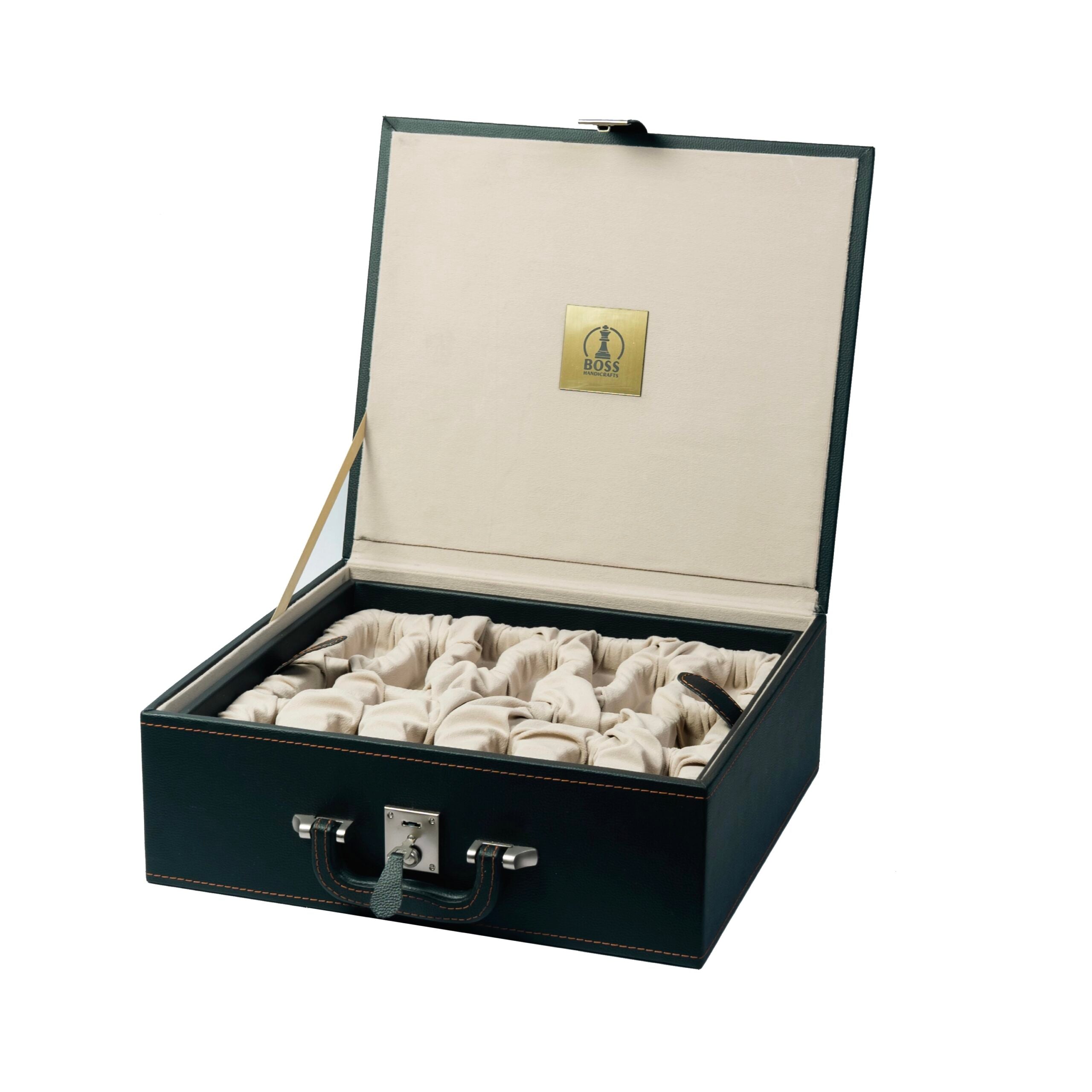 LEATHERETTE COFFER LUXURY STORAGE BOX FOR CHESS PIECES UPTO 4.6”