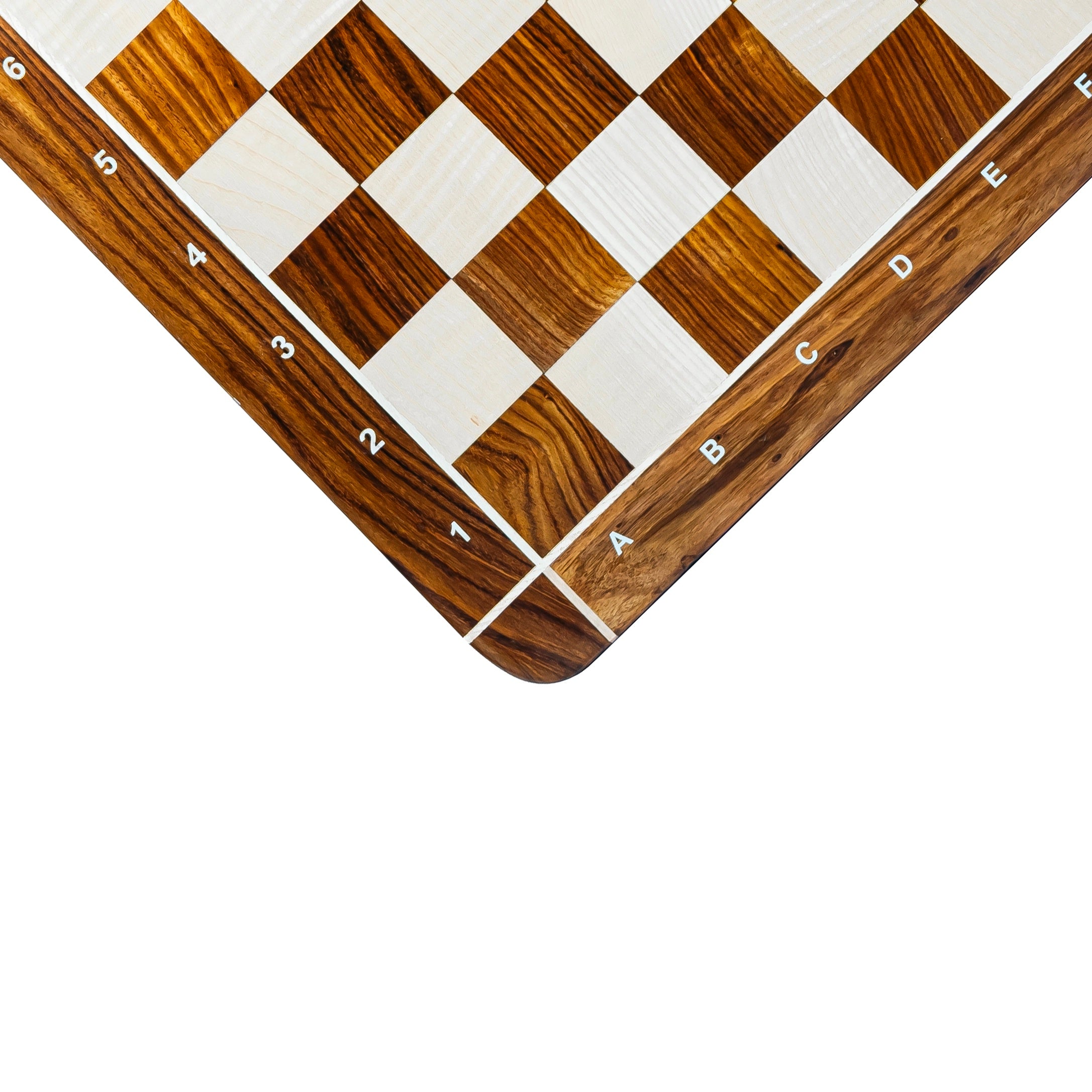 23” GOLDEN ROSEWOOD & MAPLE WOOD CHESS BOARD CROSS WITH NOTATION - 55mm SQUARE