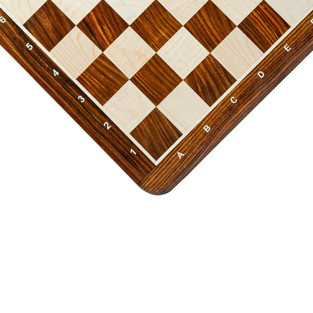 Wooden chessboard with coordinates visible