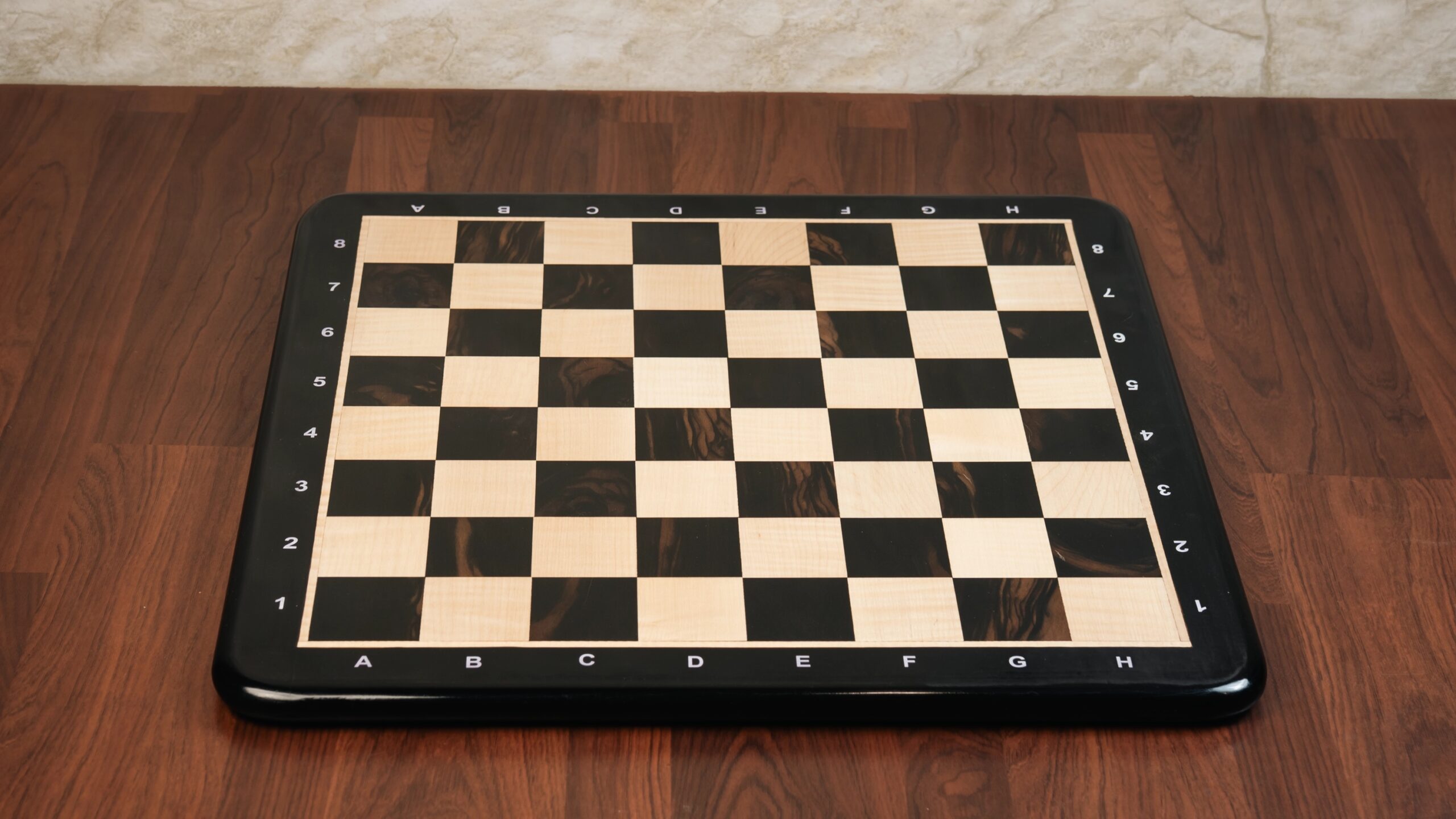 21” EBONY & MAPLE WOOD CHESSBOARD WITH NOTATIONS- 55mm SQUARE