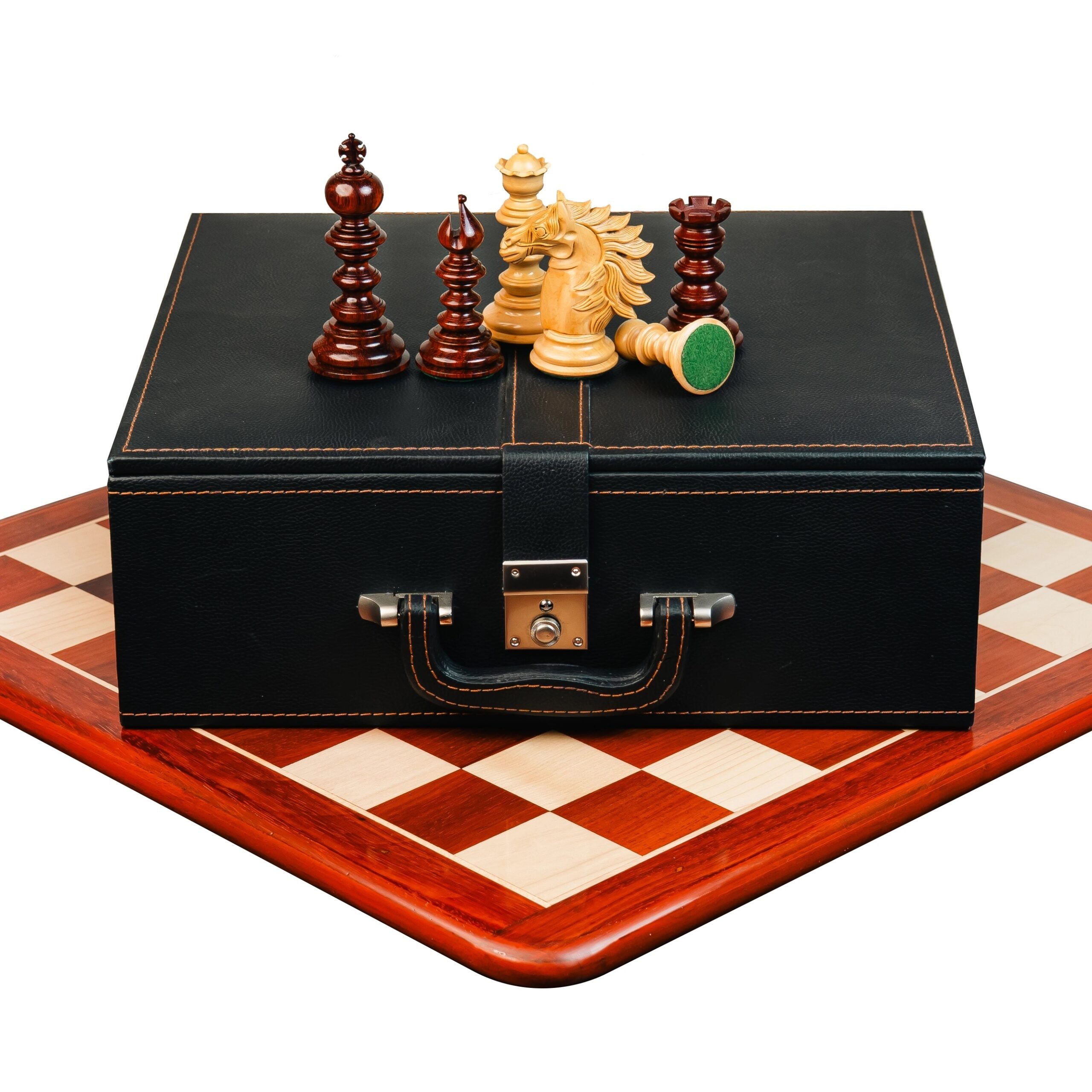 4.4” ARTHUR KNIGHT LUXURY STAUNTON CHESS PIECES WITH 21” PADAUK WOOD CHESSBOARD & STORAGE BOX