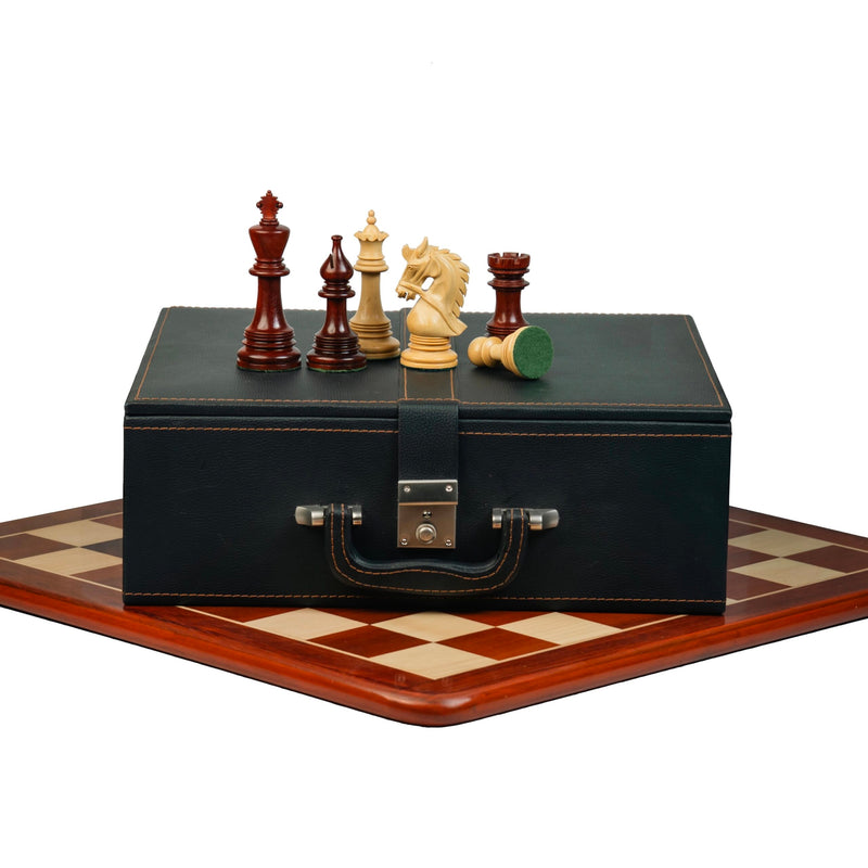 4.5” NAPOLEON LUXURY PADAUK WOOD STAUNTON TRIPLE WEIGHTED CHESS PIECES, 21” PADAUK WOOD CHESSBOARD & BOX