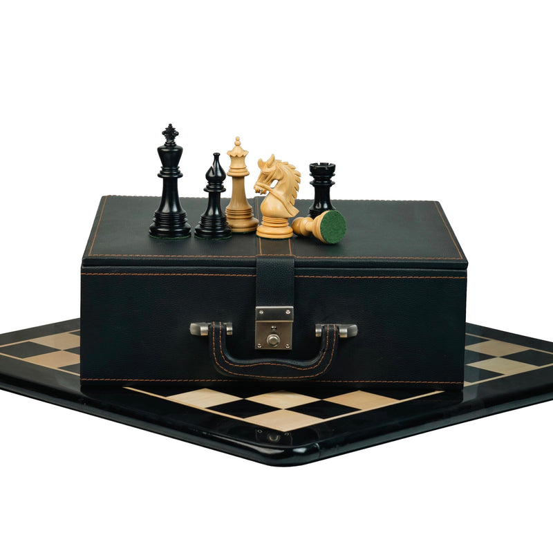 4.5” NAPOLEON LUXURY EBONY WOOD STAUNTON TRIPLE WEIGHTED CHESS PIECES, 21” EBONY WOOD CHESSBOARD & BOX