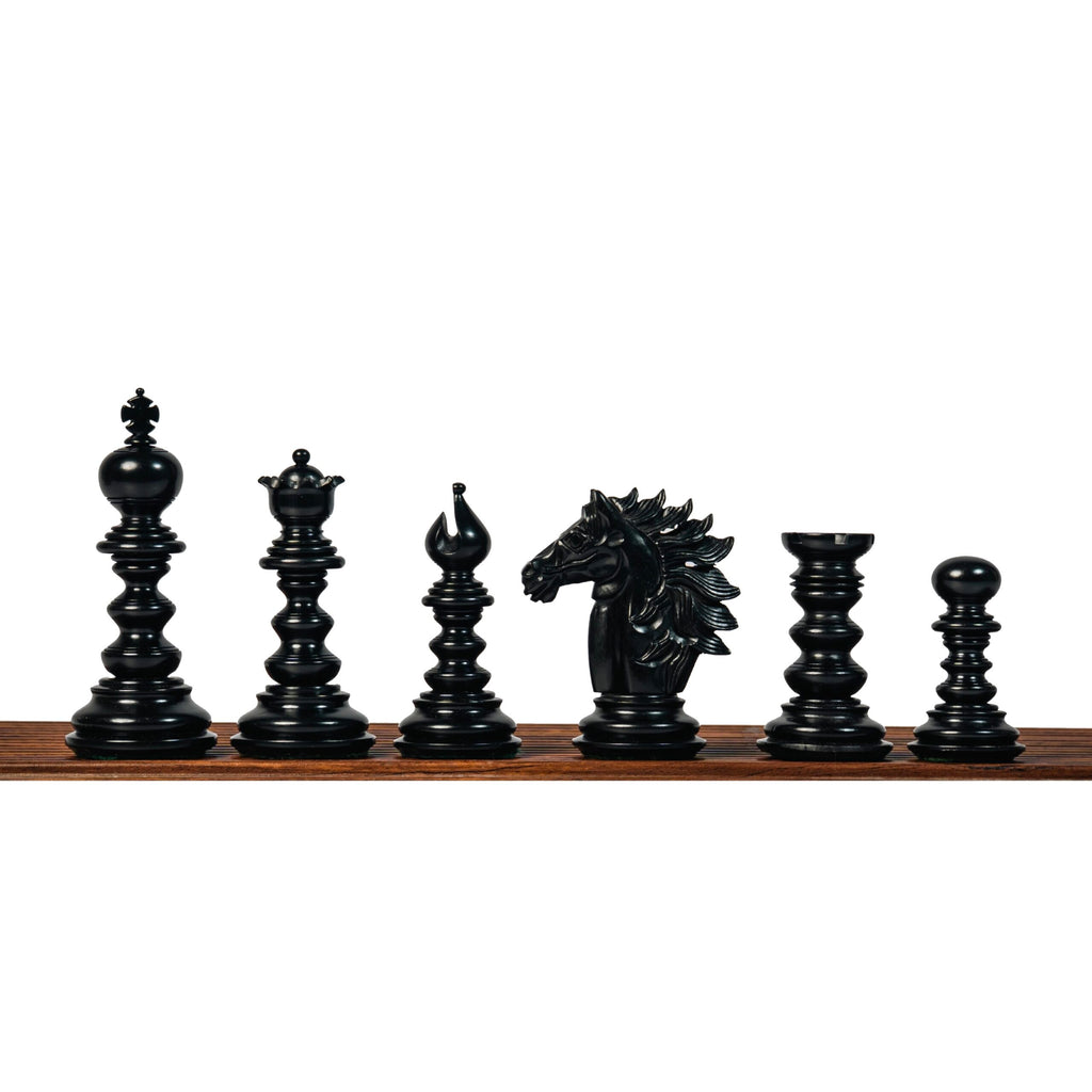 4.4” ARTHUR KNIGHT LUXURY STAUNTON EBONY CHESS PIECES WITH 21” EBONY CHESSBOARD & STORAGE BOX