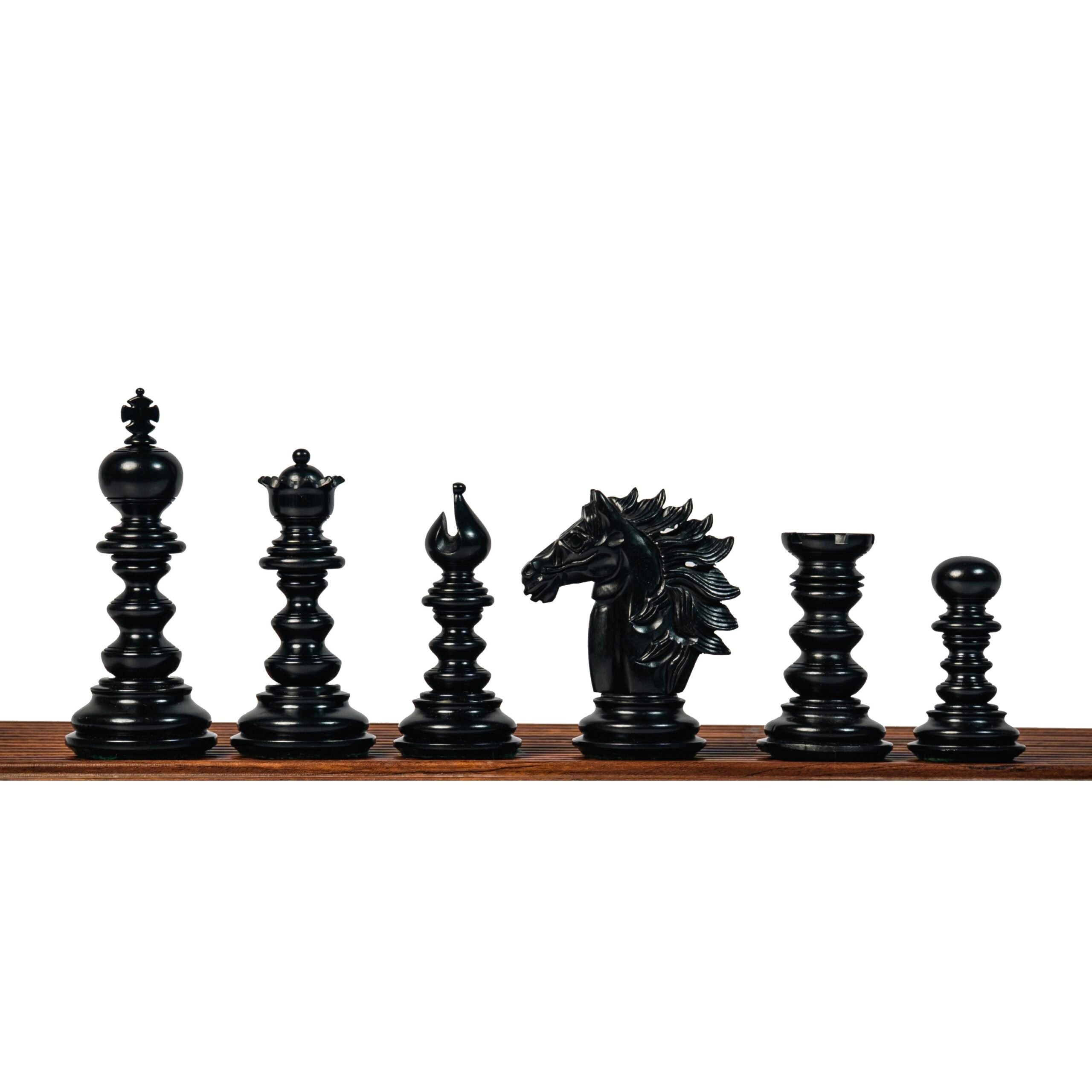4.4” ARTHUR KNIGHT LUXURY STAUNTON EBONY CHESS PIECES WITH 21” EBONY CHESSBOARD & STORAGE BOX