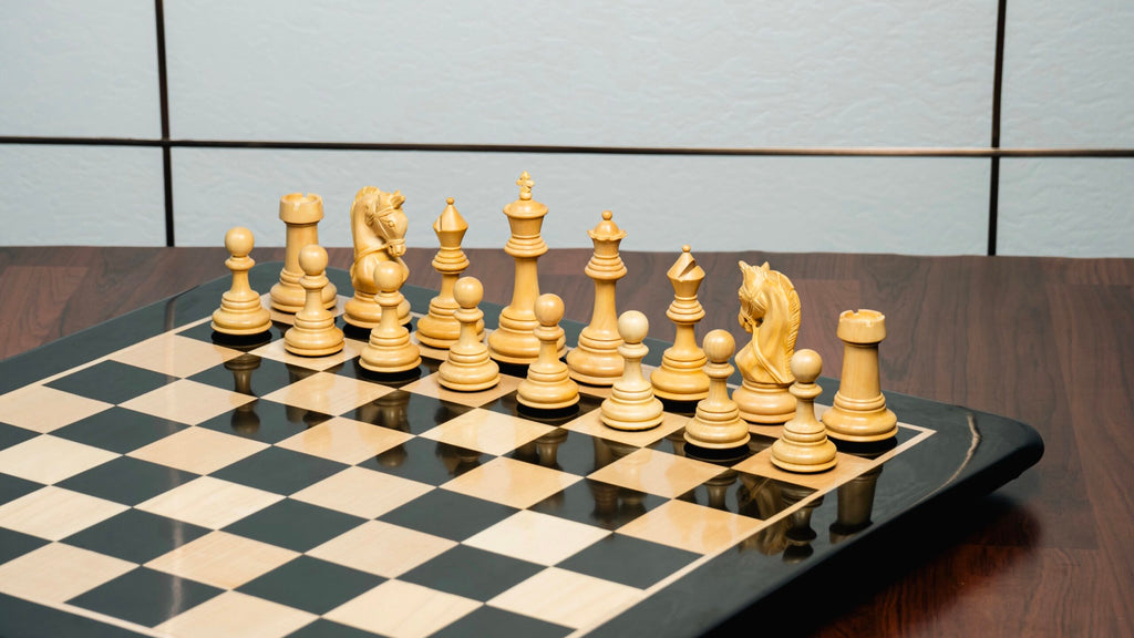 4.3” ELEGANT BRIDLE KNIGHT LUXURY STAUNTON EBONY TRIPLE WEIGHTED CHESS PIECES WITH EBONY CHESSBOARD & STORAGE BOX