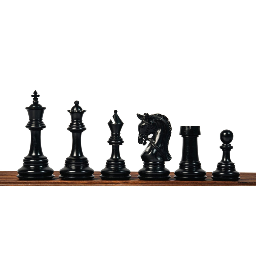 4.3” ELEGANT BRIDLE KNIGHT LUXURY STAUNTON EBONY TRIPLE WEIGHTED CHESS PIECES WITH EBONY CHESSBOARD & STORAGE BOX