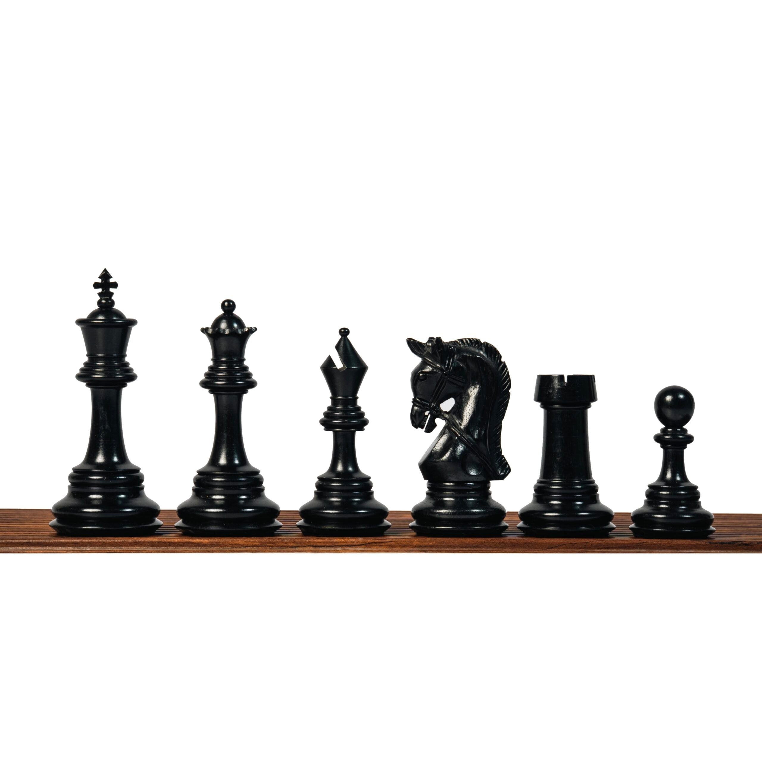 4.3” ELEGANT BRIDLE KNIGHT LUXURY STAUNTON EBONY TRIPLE WEIGHTED CHESS PIECES WITH EBONY CHESSBOARD & STORAGE BOX