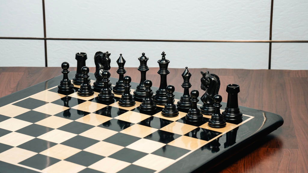4.3” ELEGANT BRIDLE KNIGHT LUXURY STAUNTON EBONY TRIPLE WEIGHTED CHESS PIECES WITH EBONY CHESSBOARD & STORAGE BOX