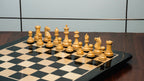 4" FIERCE KNIGHT STAUNTON EBONY TRIPLE WEIGHTED CHESS PIECES WITH 21" EBONY CHESSBOARD & STORAGE BOX