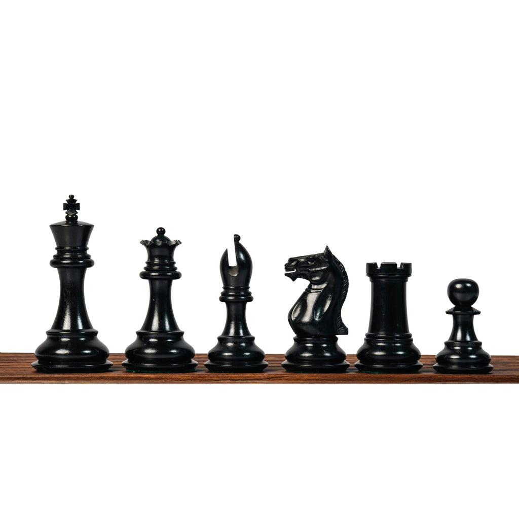 4" FIERCE KNIGHT STAUNTON EBONY TRIPLE WEIGHTED CHESS PIECES WITH 21" EBONY CHESSBOARD & STORAGE BOX