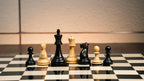 3.75” THE FISCHER SPASSKY 1972 SERIES EBONISED DOUBLE WEIGHTED CHESS PIECES, 21” EBONY BOARD & BOX