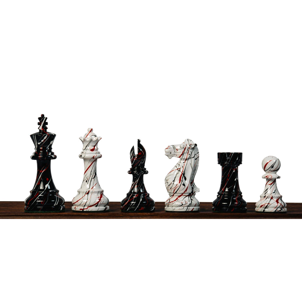 4.1” PAINTED ROYAL KNIGHT STAUNTON TRIPLE WEIGHTED CHESS PIECES, 21” EBONY BOARD & BOX