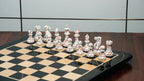 4.1” PAINTED ROYAL KNIGHT STAUNTON TRIPLE WEIGHTED CHESS PIECES, 21” EBONY BOARD & BOX