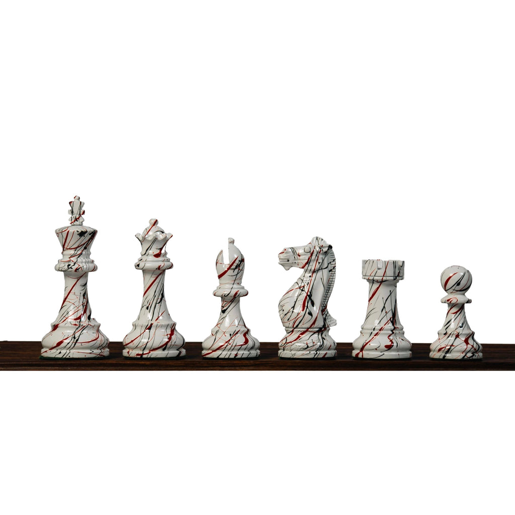 4.1” PAINTED ROYAL KNIGHT STAUNTON TRIPLE WEIGHTED CHESS PIECES, 21” EBONY BOARD & BOX
