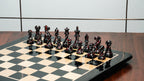 4.1” PAINTED ROYAL KNIGHT STAUNTON TRIPLE WEIGHTED CHESS PIECES, 21” EBONY BOARD & BOX