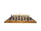 3.75” REPRODUCTION OF DRUEKE PLAYER CHOICE ROSEWOOD CHESS PIECES, 21” GOLDEN ROSEWOOD BOARD AND CHESS BOX