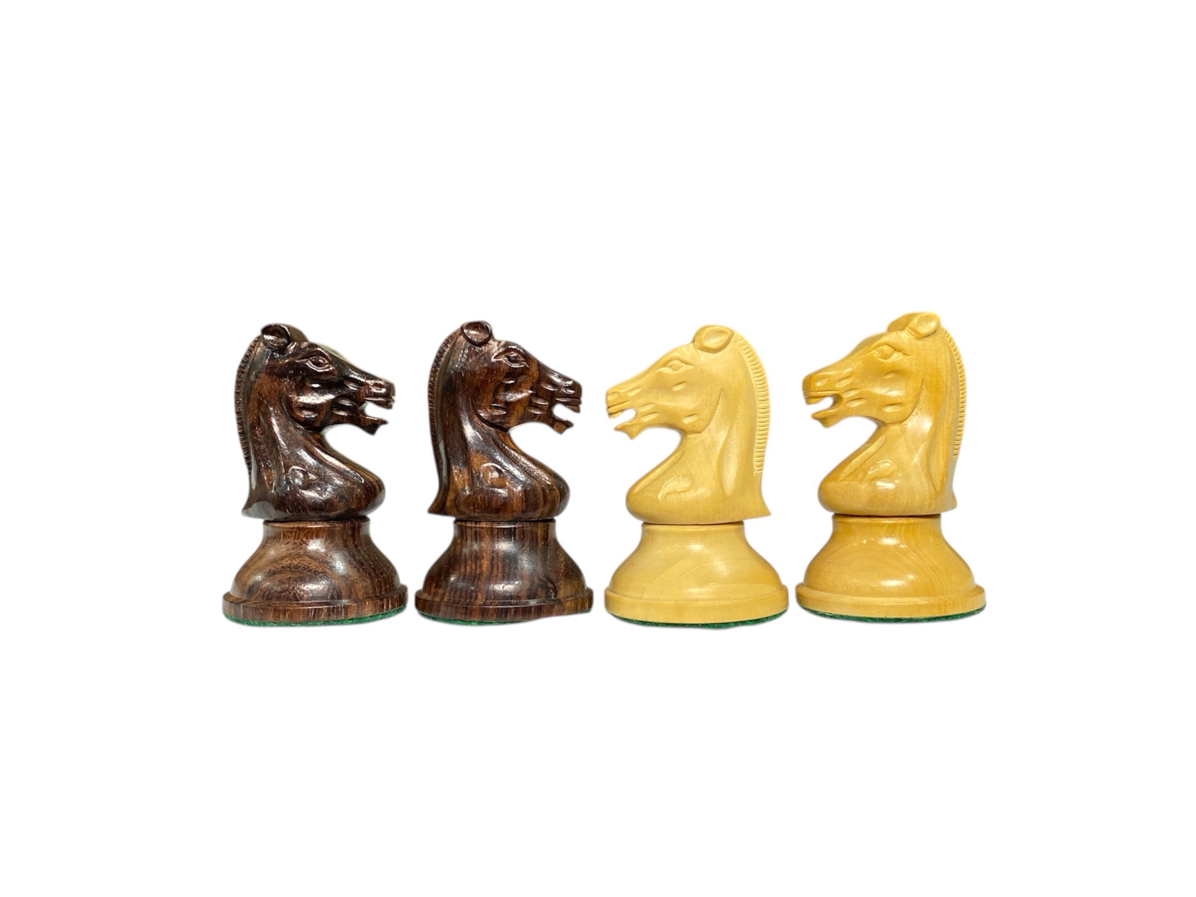 3.75” REPRODUCTION OF DRUEKE PLAYER CHOICE ROSEWOOD CHESS PIECES, 21” GOLDEN ROSEWOOD BOARD AND CHESS BOX