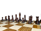 3.75” REPRODUCTION OF DRUEKE PLAYER CHOICE ROSEWOOD CHESS PIECES, 21” GOLDEN ROSEWOOD BOARD AND CHESS BOX