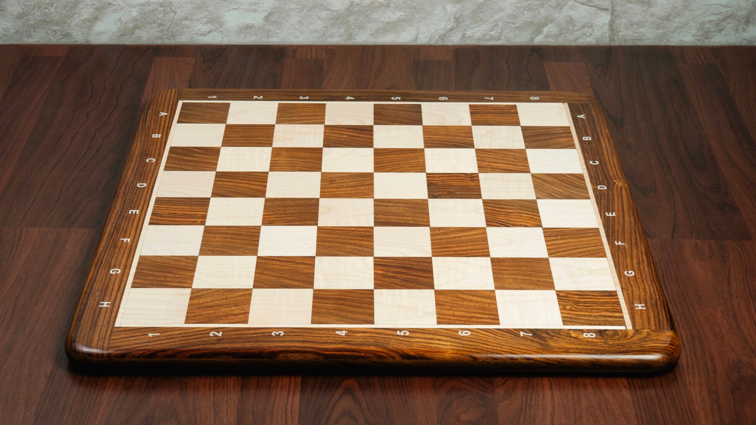 16” GOLDEN ROSEWOOD CHESSBOARD WITH NOTATION 45mm SQUARE