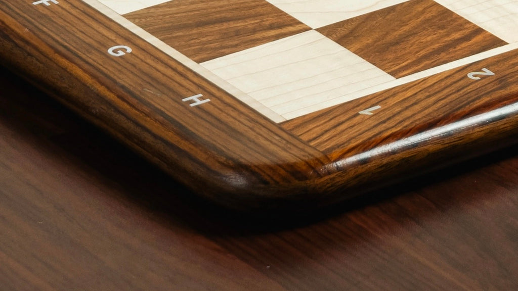21” GOLDEN ROSEWOOD & MAPLE WOOD CHESSBOARD WITH NOTATION - 55mm SQUARE