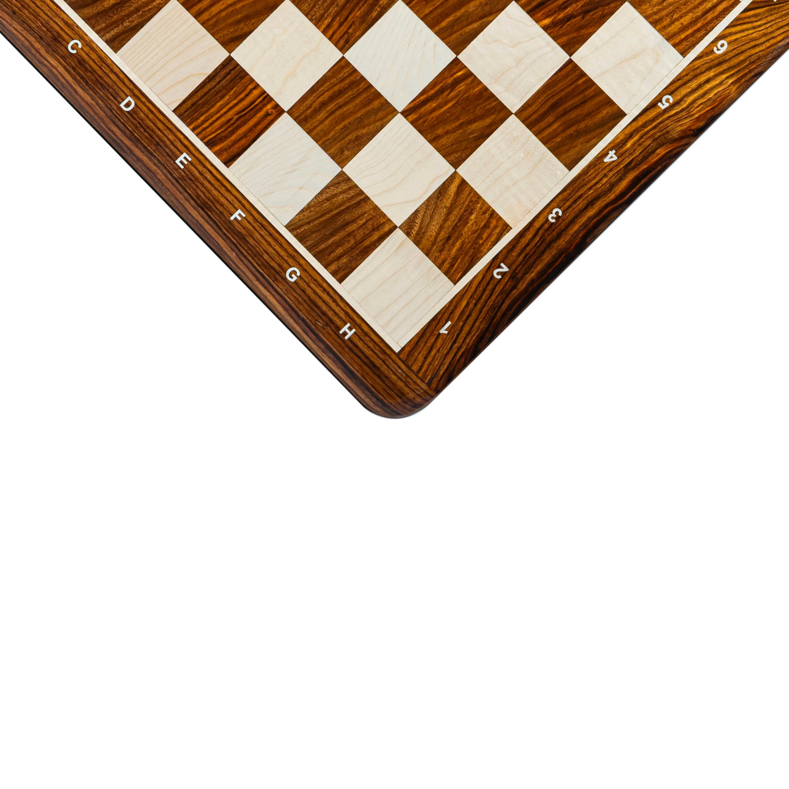 21” GOLDEN ROSEWOOD & MAPLE WOOD CHESSBOARD WITH NOTATION - 55mm SQUARE