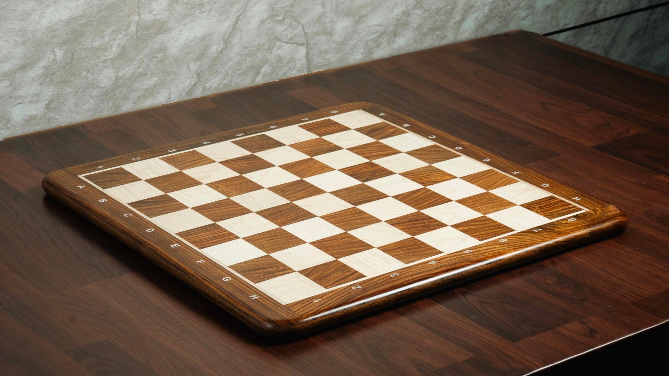 16” GOLDEN ROSEWOOD CHESSBOARD WITH NOTATION 45mm SQUARE