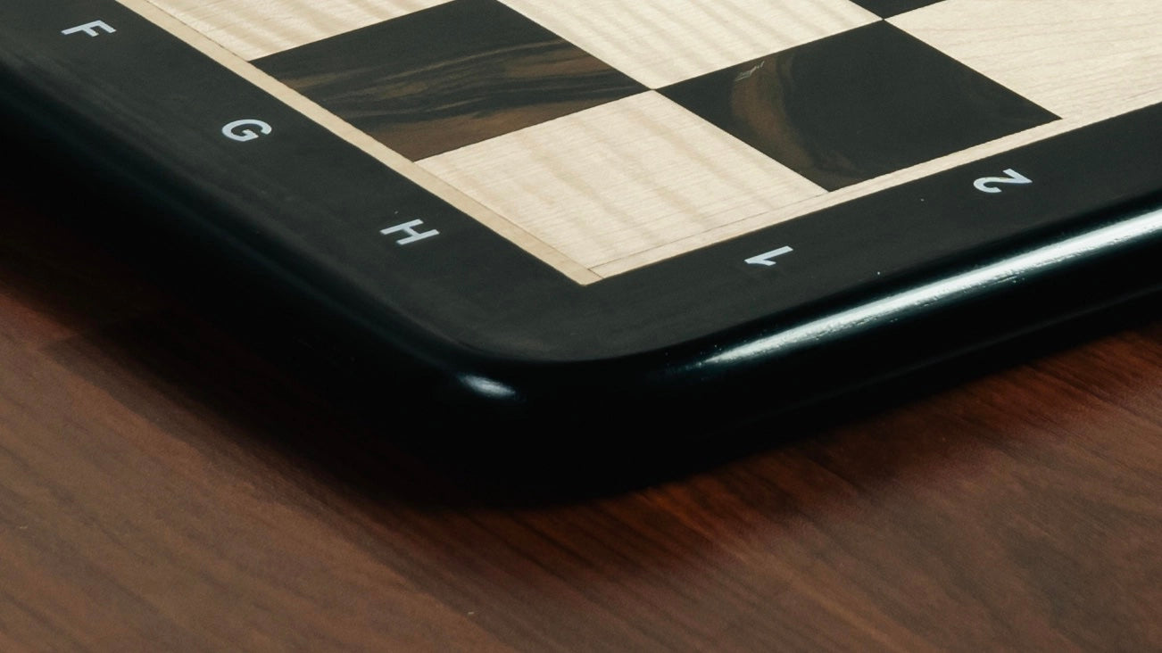 21” EBONY & MAPLE WOOD CHESSBOARD WITH NOTATIONS- 55mm SQUARE