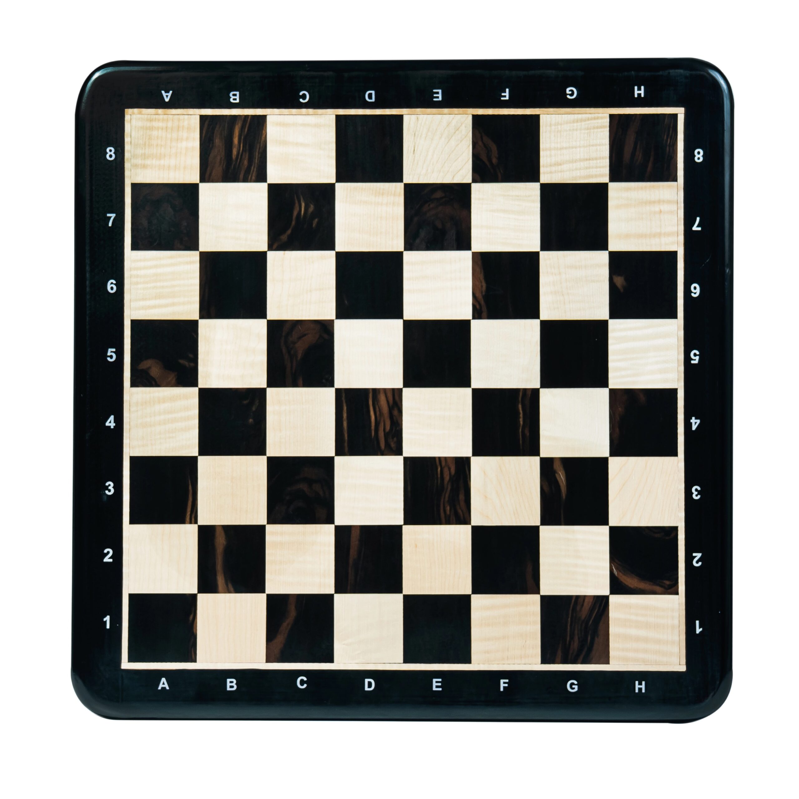21” EBONY & MAPLE WOOD CHESSBOARD WITH NOTATIONS- 55mm SQUARE