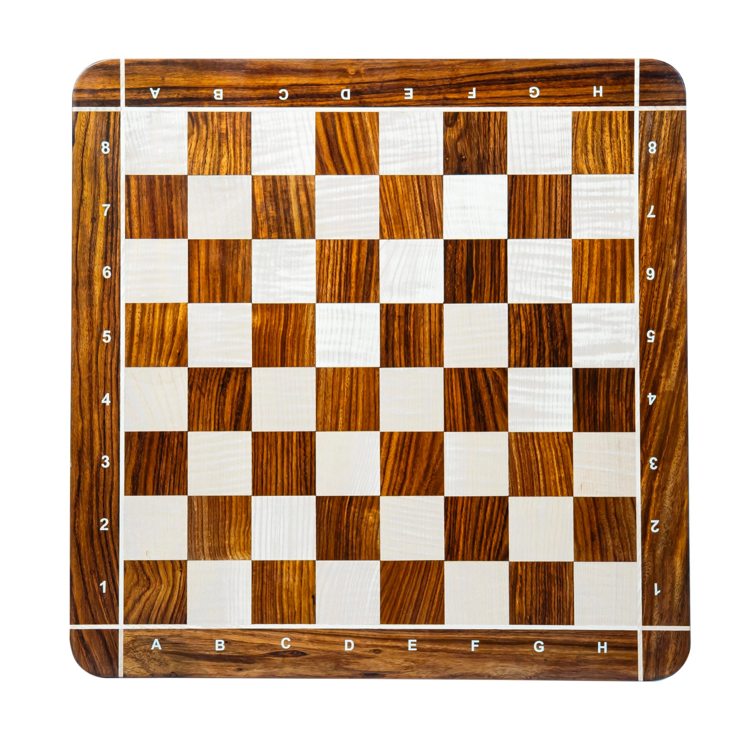 23” GOLDEN ROSEWOOD & MAPLE WOOD CHESS BOARD CROSS WITH NOTATION - 60mm SQUARE