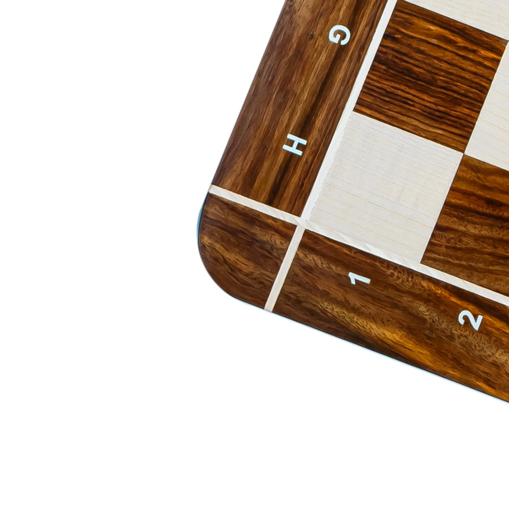 23” GOLDEN ROSEWOOD & MAPLE WOOD CHESS BOARD CROSS WITH NOTATION - 60mm SQUARE