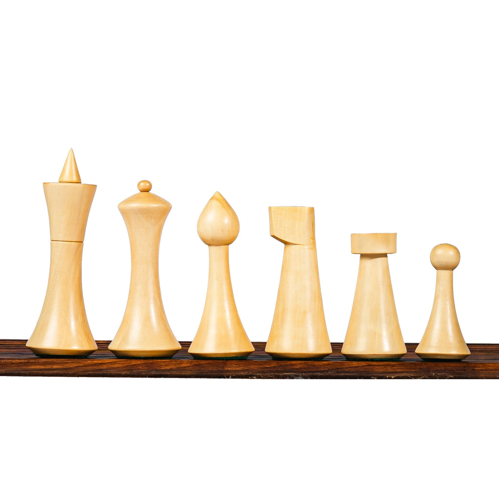 4” HERMAN OHME MINIMALIST WEIGHTED CHESS PIECES, 16” BORDERLESS WOODEN CHESSBOARD & STORAGE BOX