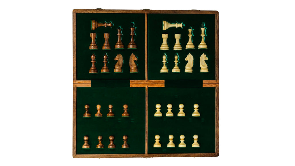 3.75” GERMAN KNIGHT STAUNTON CHESS PIECES WITH 20” FOLDING STORAGE CHESSBOARD - 55mm Square