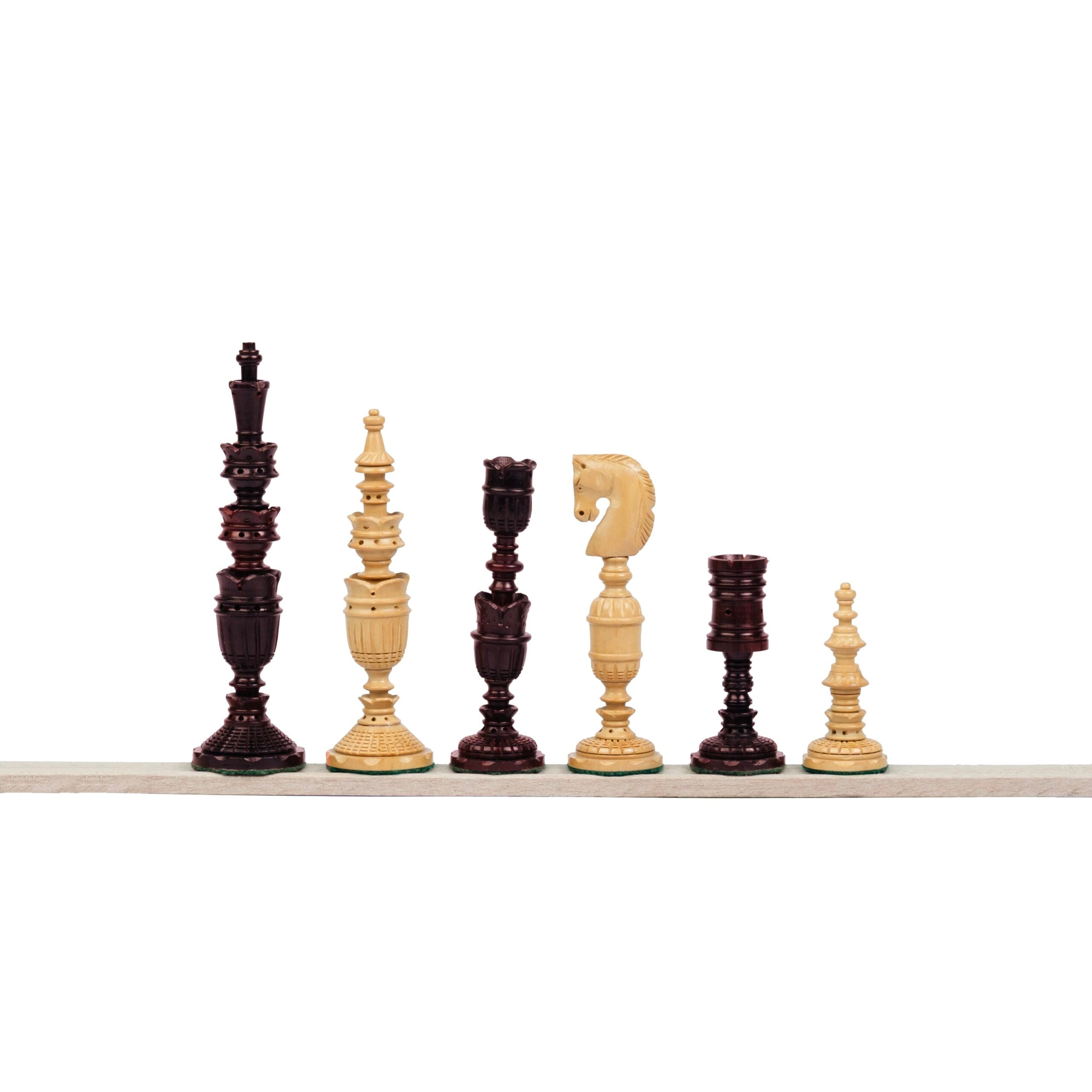 5.6” PREMIUM FLOWER PADAUK WOOD CHESS PIECES & 21” PADAUK WOOD CHESSBOARD