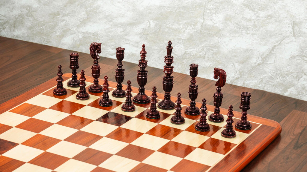 5.6” PREMIUM FLOWER PADAUK WOOD CHESS PIECES & 21” PADAUK WOOD CHESSBOARD