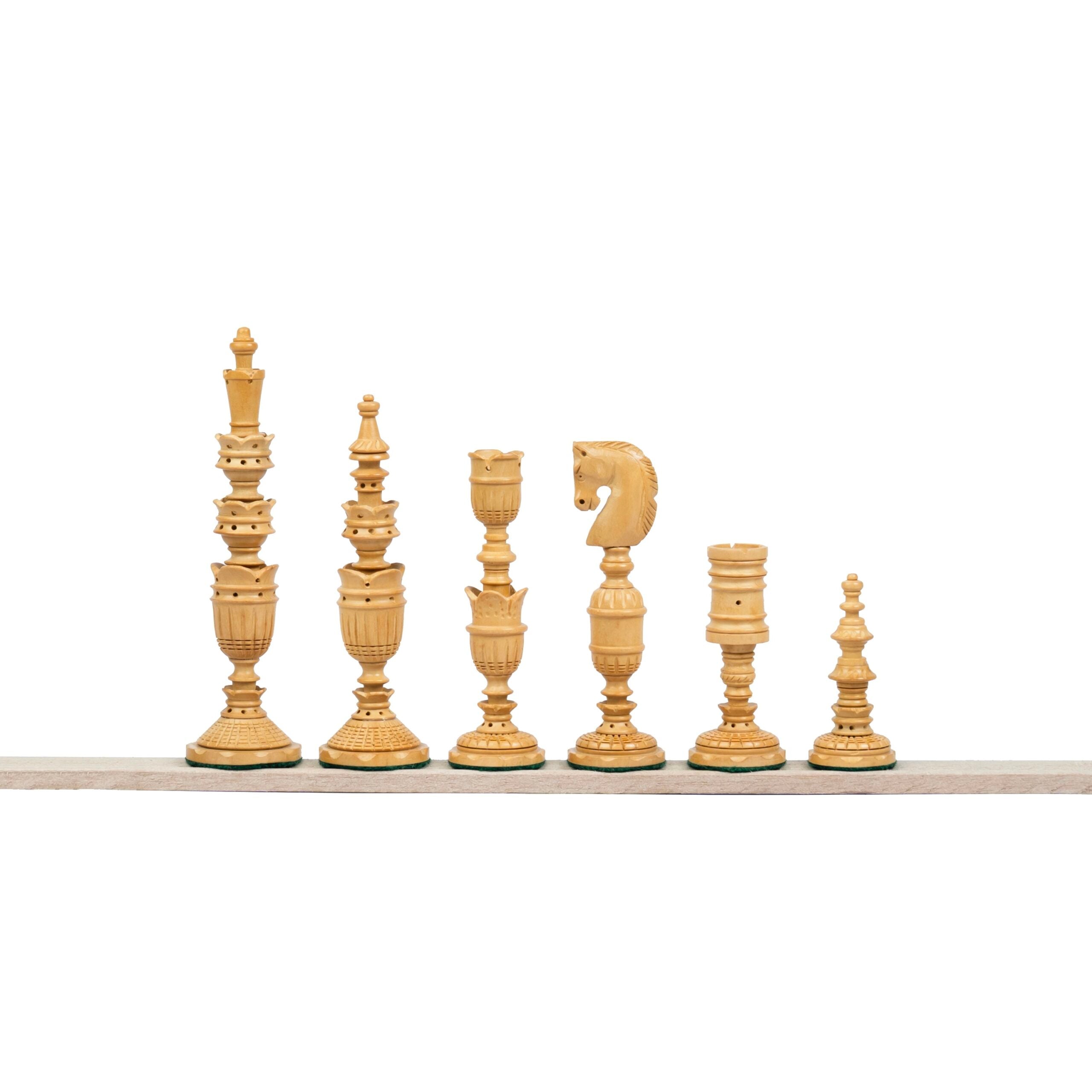 5.6” PREMIUM FLOWER PADAUK WOOD CHESS PIECES & 21” PADAUK WOOD CHESSBOARD
