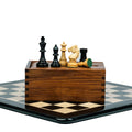 3.9” REPRODUCED BOHEMIAN EBONISED TRIPLE WEIGHTED CHESS PIECES, 21” EBONY CHESSBOARD & STORAGE BOX