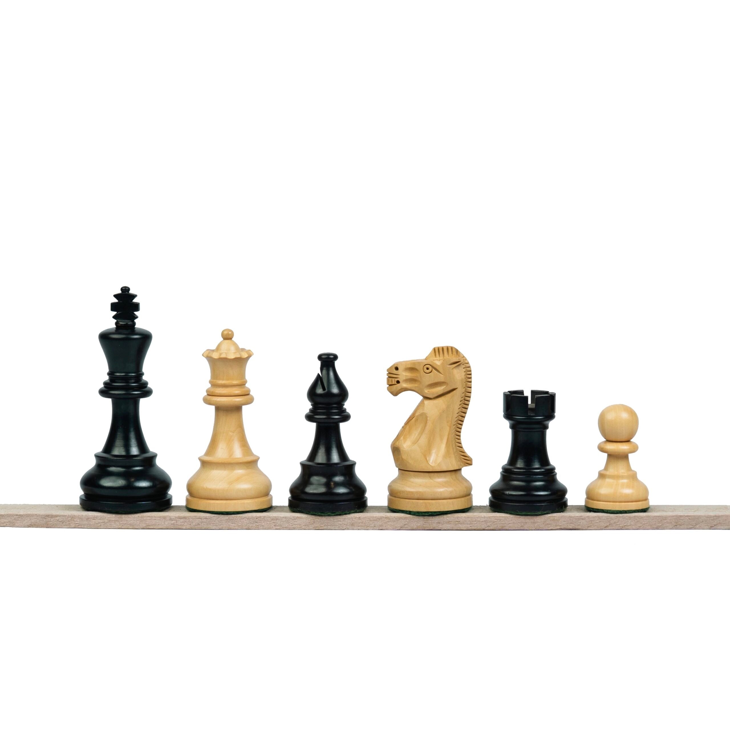3.9” REYKJAVIK STAUNTON EBONISED WEIGHTED CHESS PIECES, 21” EBONY CHESSBOARD & STORAGE BOX