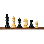 3.75” EBONISED GERMAN KNIGHT WEIGHTED CHESS PIECES WITH 17” EBONY STYLE CHESSBOARD