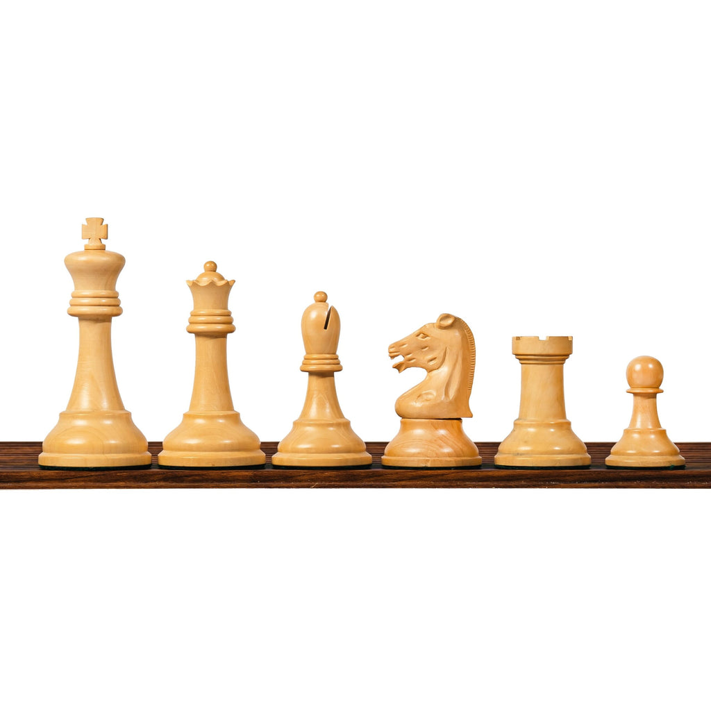 3.75” REPRODUCTION OF DRUEKE PLAYER CHOICE HEAVY WEIGHTED CHESS PIECES, 21” EBONY BOARD & BOX