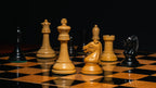 3.75” REPRODUCTION OF DRUEKE PLAYER CHOICE HEAVY WEIGHTED CHESS PIECES, 21” EBONY BOARD & BOX