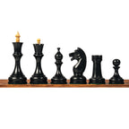 4.5” CIRCA 1960’s SOVIET RUSSIAN WEIGHTED EBONISED CHESS PIECES, 21” EBONY CHESSBOARD & BOX