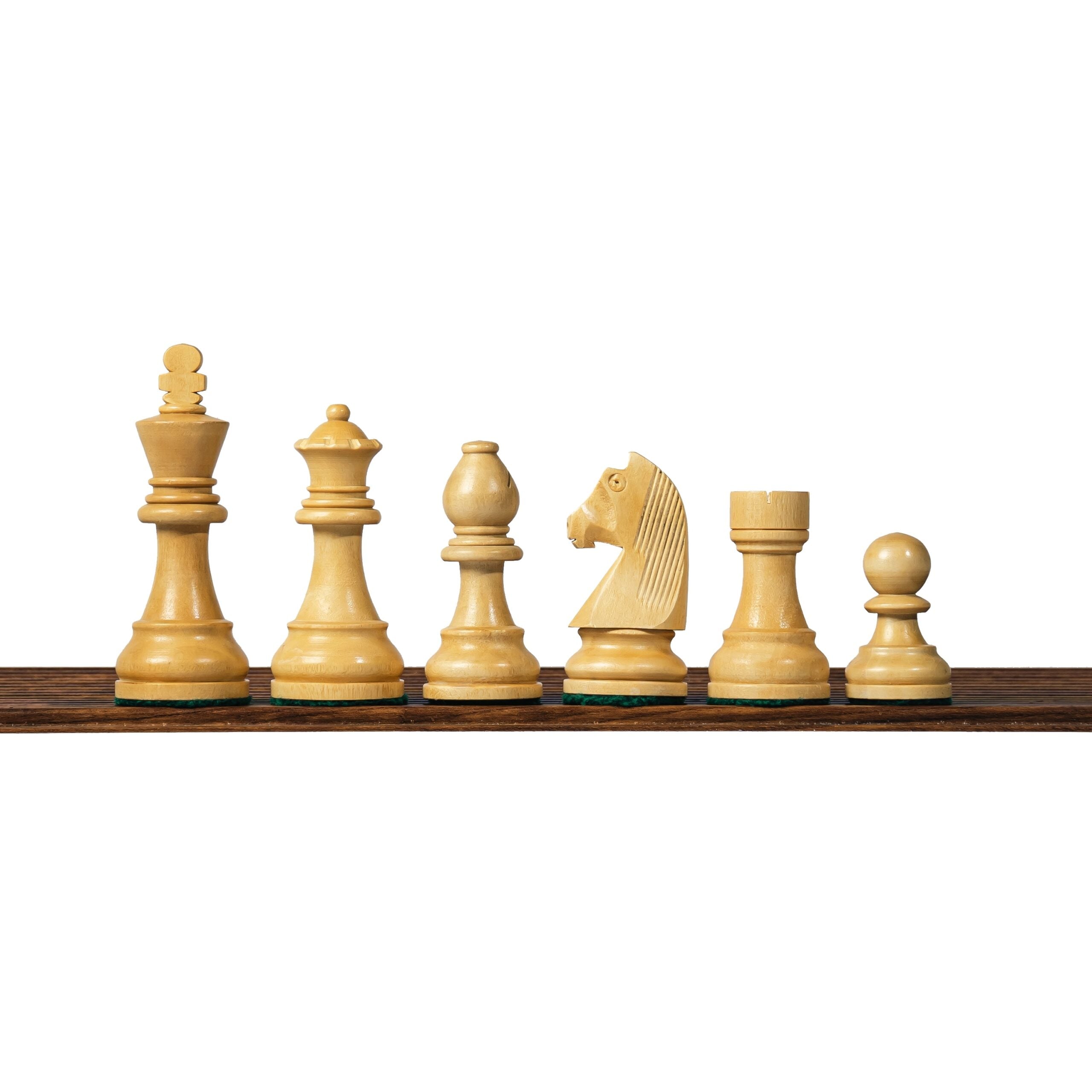 3.75” EBONISED GERMAN KNIGHT WEIGHTED CHESS PIECES WITH 21” EBONY CHESSBOARD
