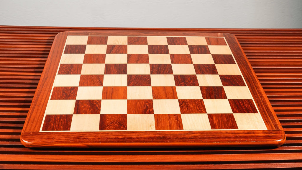 4.5” NAPOLEON LUXURY PADAUK WOOD STAUNTON TRIPLE WEIGHTED CHESS PIECES, 21” PADAUK WOOD CHESSBOARD & BOX