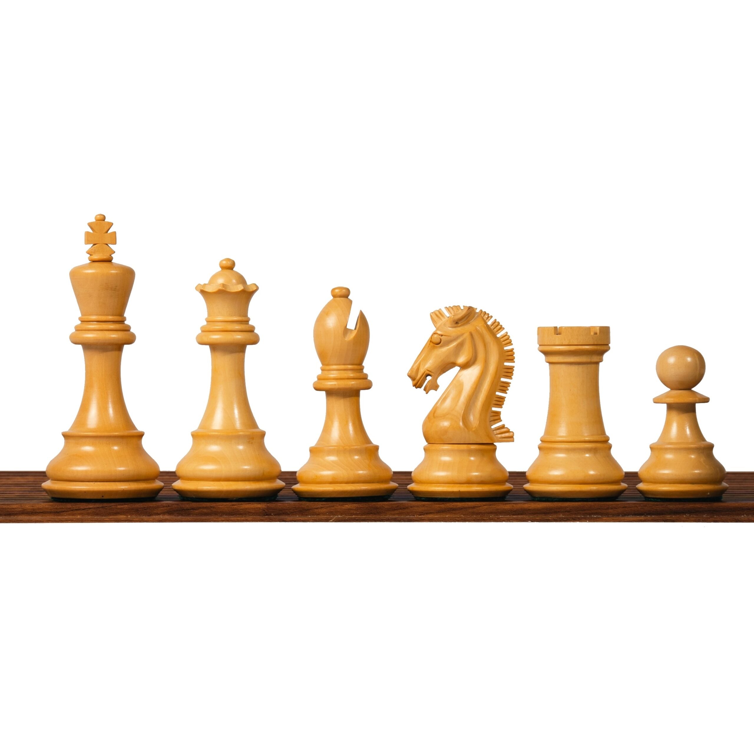 3.9” MOHAWK KNIGHT STAUNTON TRIPLE WEIGHTED EBONISED CHESS PIECES, 21” EBONY WOOD BOARD & BOX