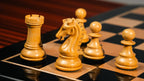 3.9” MOHAWK KNIGHT STAUNTON TRIPLE WEIGHTED EBONISED CHESS PIECES, 21” EBONY WOOD BOARD & BOX