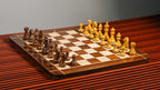 3.75” CARVED GERMAN KNIGHT STAUNTON WEIGHTED CHESS PIECES WITH 21” GOLDEN ROSEWOOD CHESSBOARD & BOX