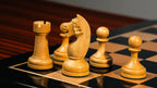 4.5” CIRCA 1960’s SOVIET RUSSIAN WEIGHTED EBONISED CHESS PIECES, 21” EBONY CHESSBOARD & BOX