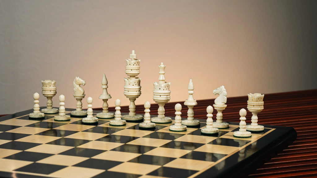 4.1” LOTUS HAND CARVED CHESS PIECES - CAMEL BONE SERIES