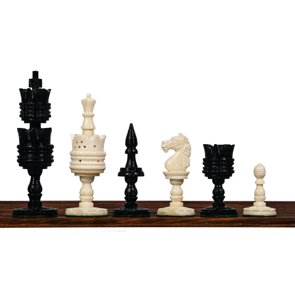 4.1” LOTUS CAMEL BONE CHESS WITH 17” EBONY STYLE CHESS COARD